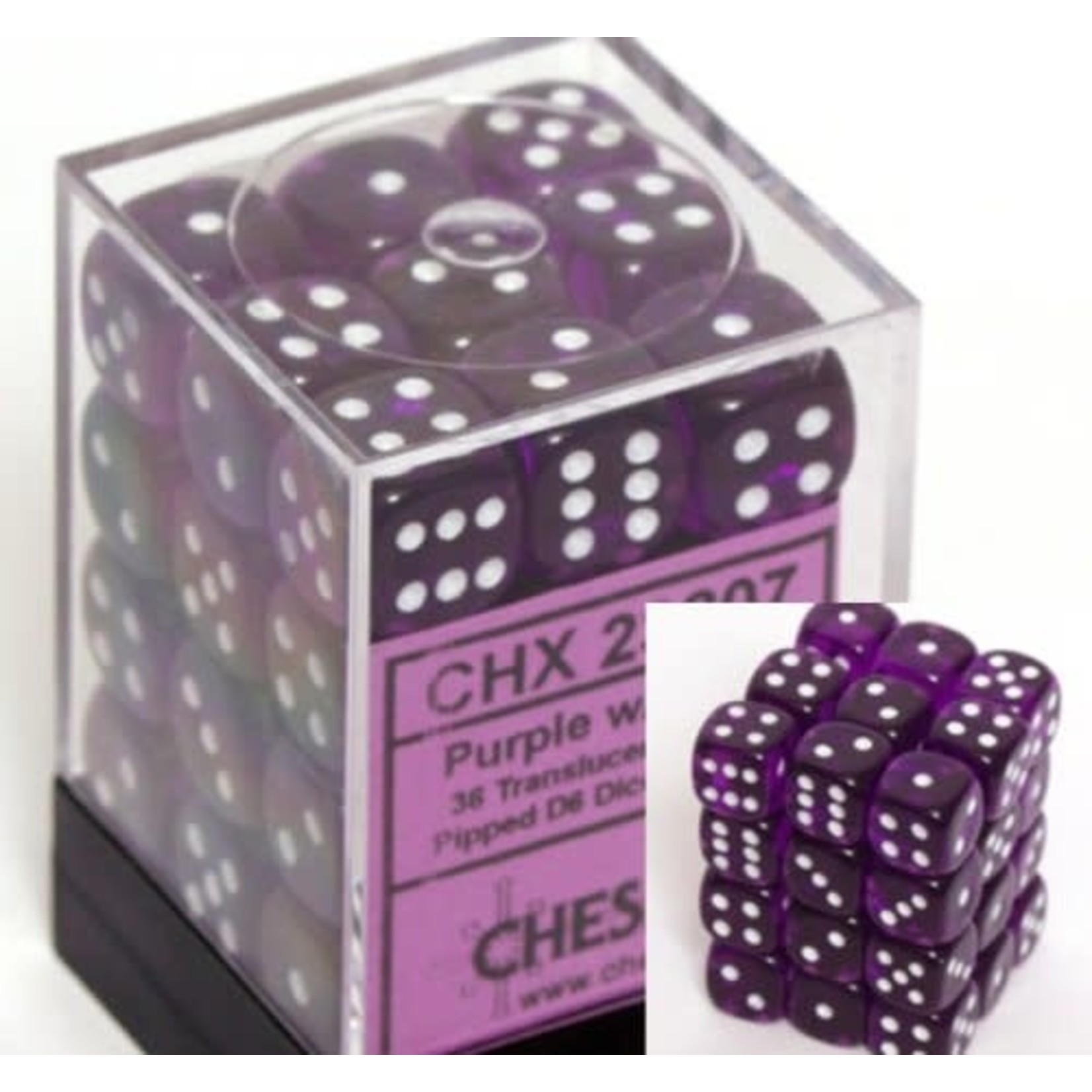 Chessex Translucent 12mm d6 Purple/white Dice (36)