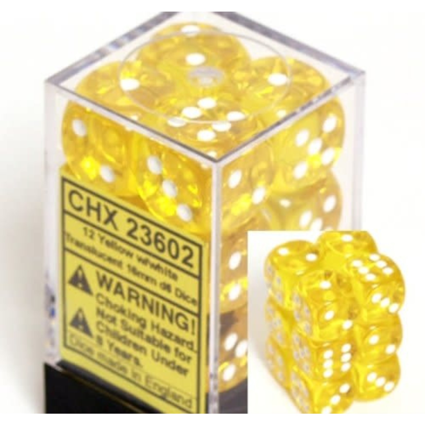 Chessex Translucent 16mm d6 Yellow white 12 dice