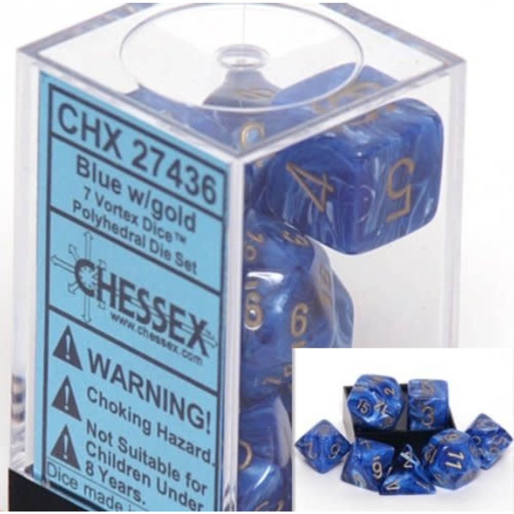 Chessex Vortex Blue/Gold Polyhedral 7 Die set