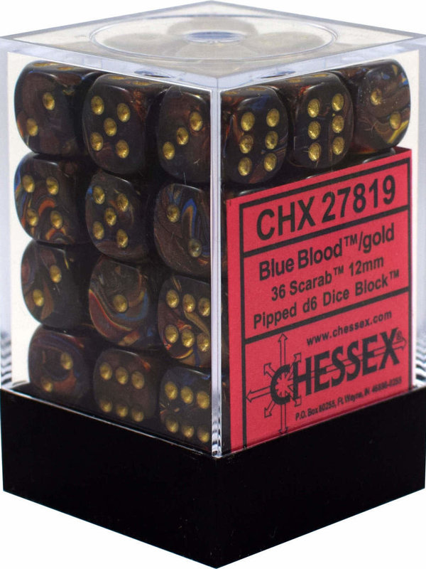 Chessex Dm5 Scarab 12mm D6 Blue/Blood/Gold (36)