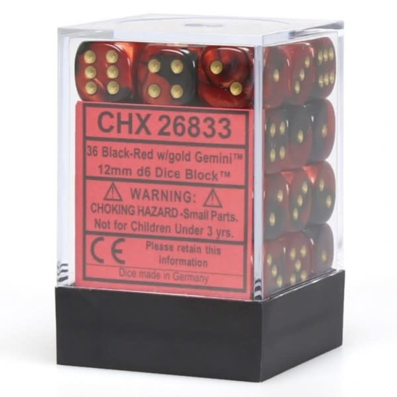 Chessex Gemini 12mm d6 Black Red gold (36)