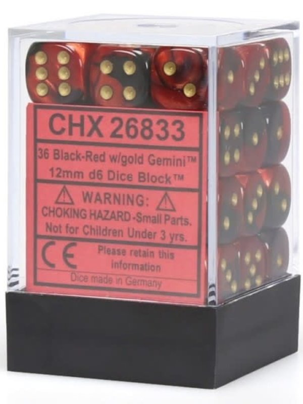 Chessex Gemini 12mm d6 Black Red gold (36)
