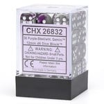 Chessex Gemini 12mm d6 Purple-Steel w/white Dice (36)