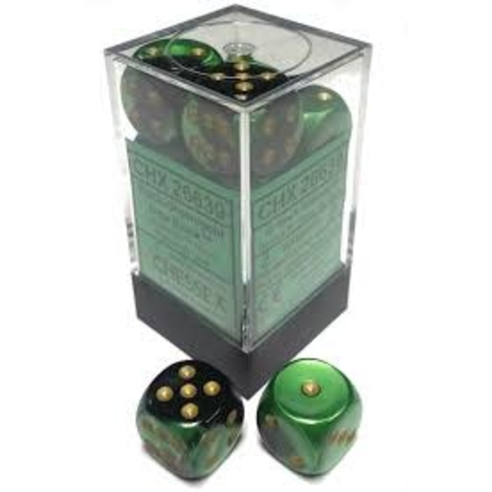 Chessex Gemini 16mm d6 Black Green Gold (12)