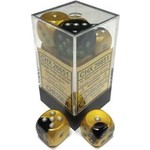 Chessex Gemini 16mm d6 Black-Gold silver set (12)