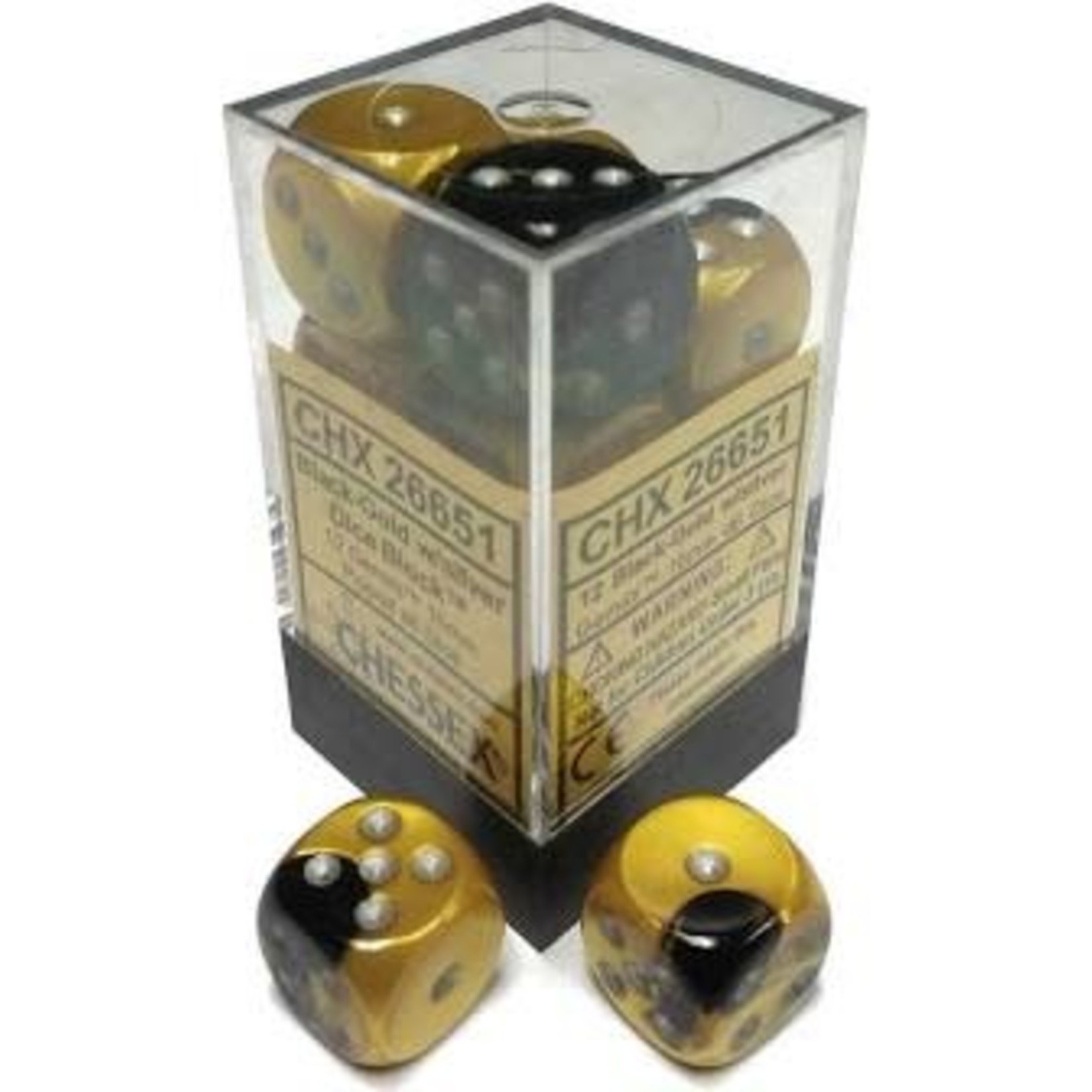 Chessex Gemini 16mm d6 Black-Gold silver set (12)