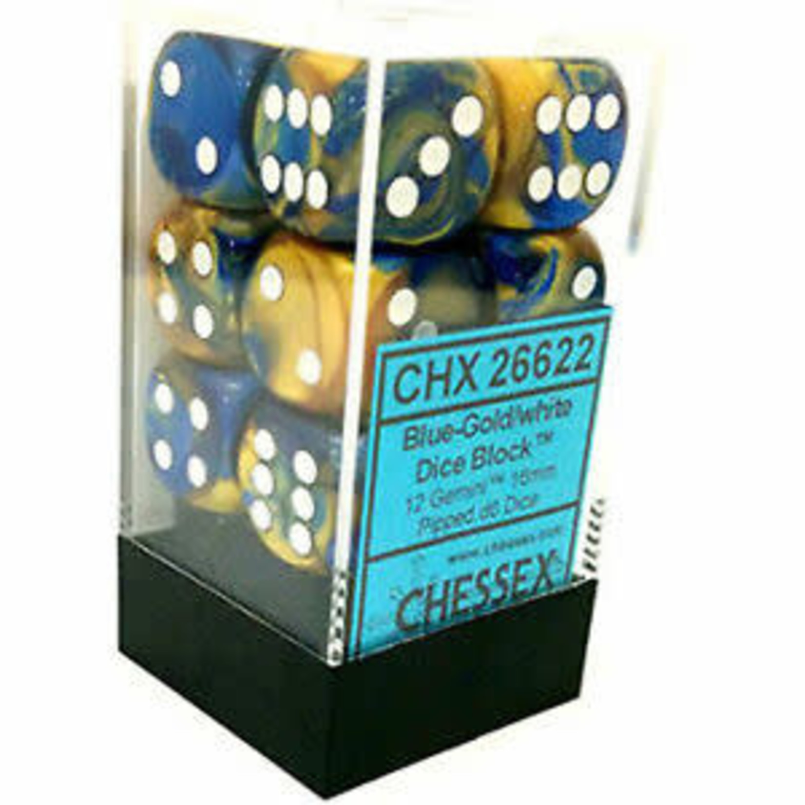 Chessex Gemini 16mm d6 Blue Gold white (12)