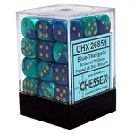 Chessex Gemini Blue Teal w/gold 12mm d6 dice (36)