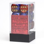Chessex Gemini Blue-Red W/Gold 16mm d6 Dice (12)