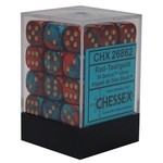 Chessex Gemini Red Teal w/gold 12mm d6 dice (36)