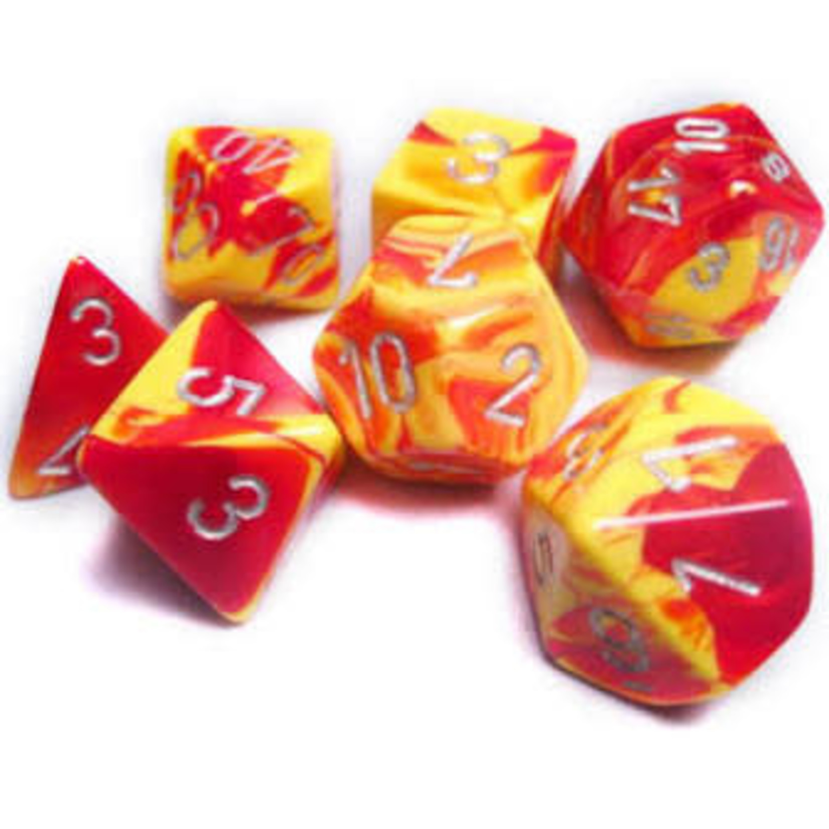 Chessex Gemini Red Yellow Silver 7 die set