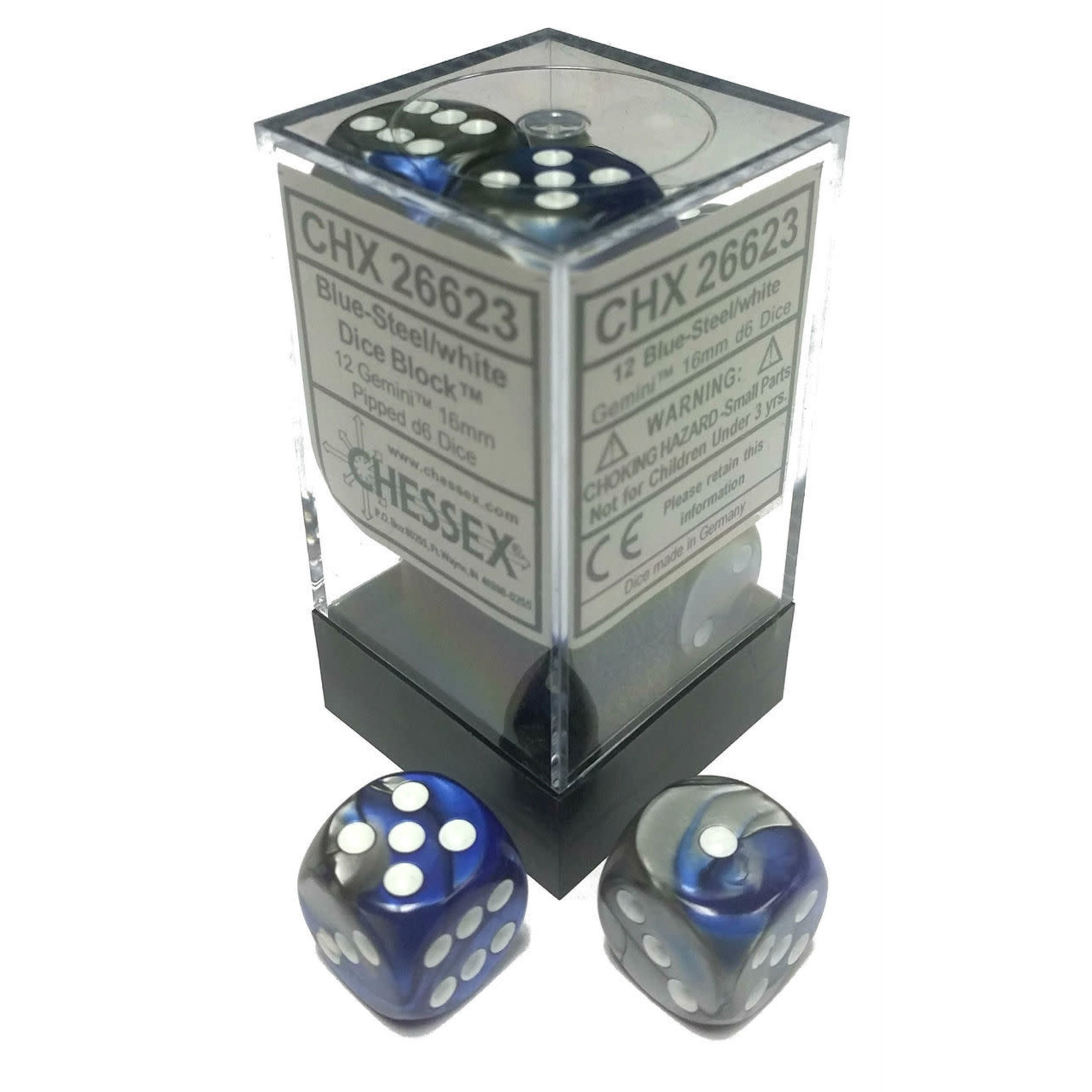 Chessex Gemini 16mm D6 Blue Silver/White (12)