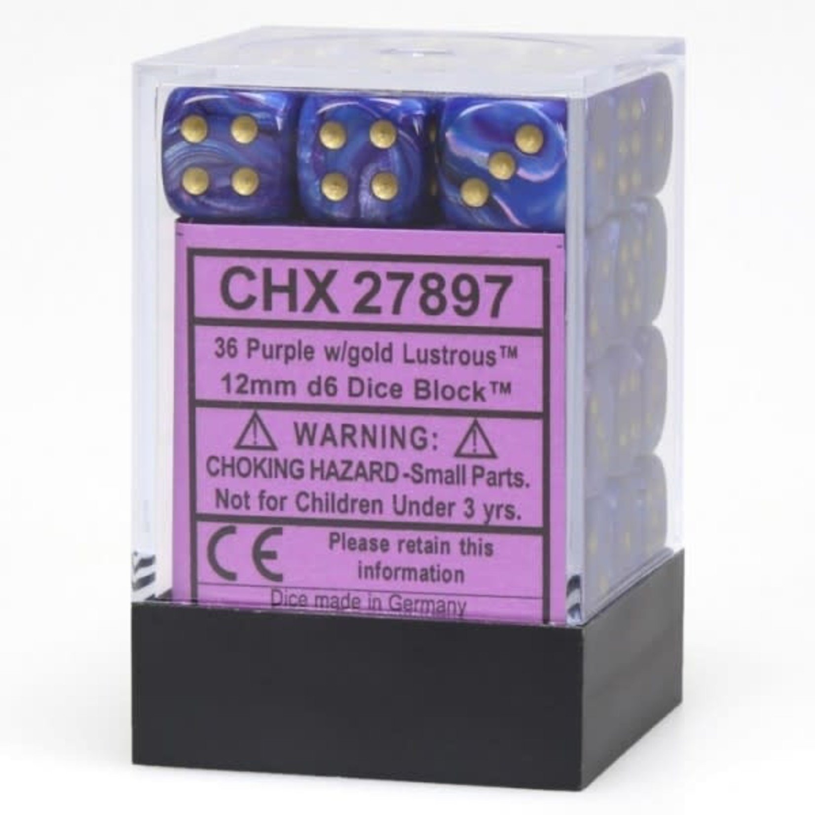 Chessex Lustrous: 12mm D6 Purple/Gold (36)