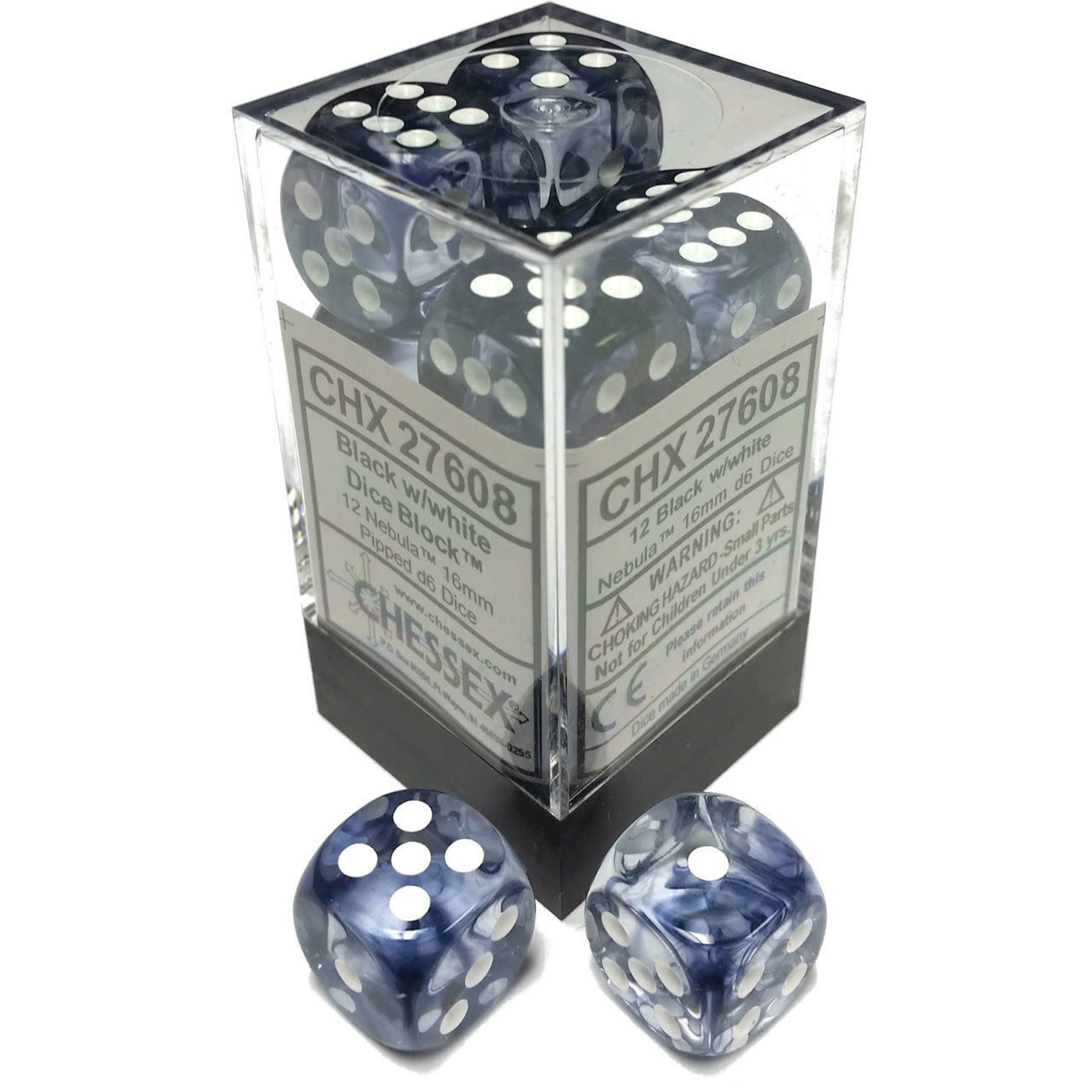 Chessex Nebula: 16mm D6 Black/White Block (12)