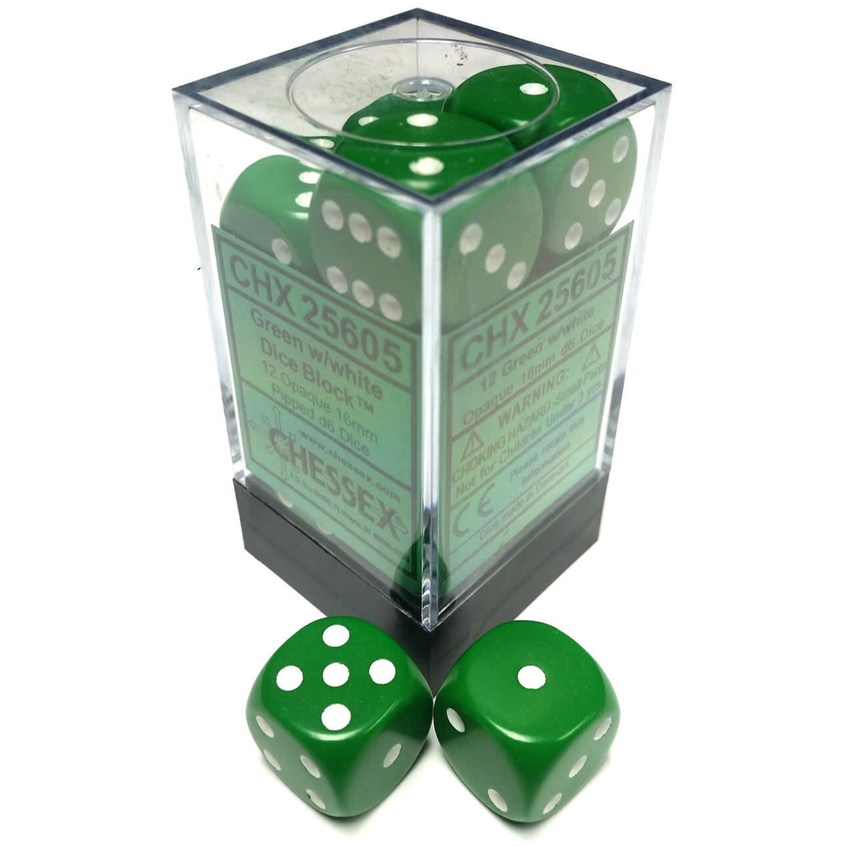 Chessex Opaque Green White16mm d6 (12)