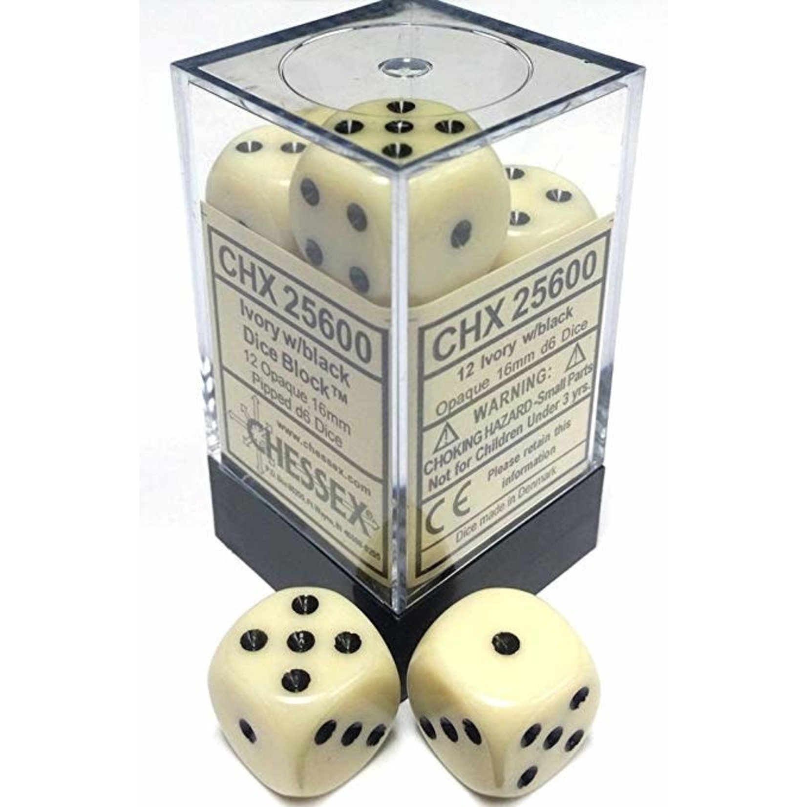 Chessex Opaque Ivory Black 16mm d6 (12)