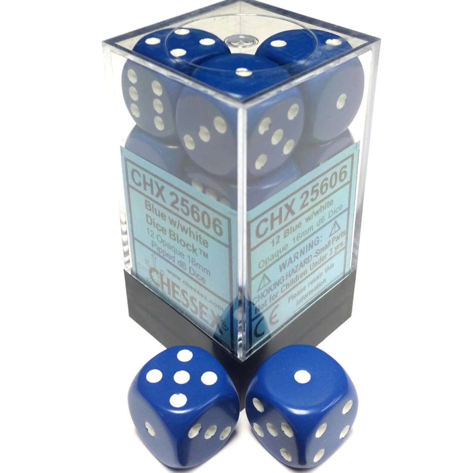 Chessex Opaque Blue/White 16mm d6 (12)
