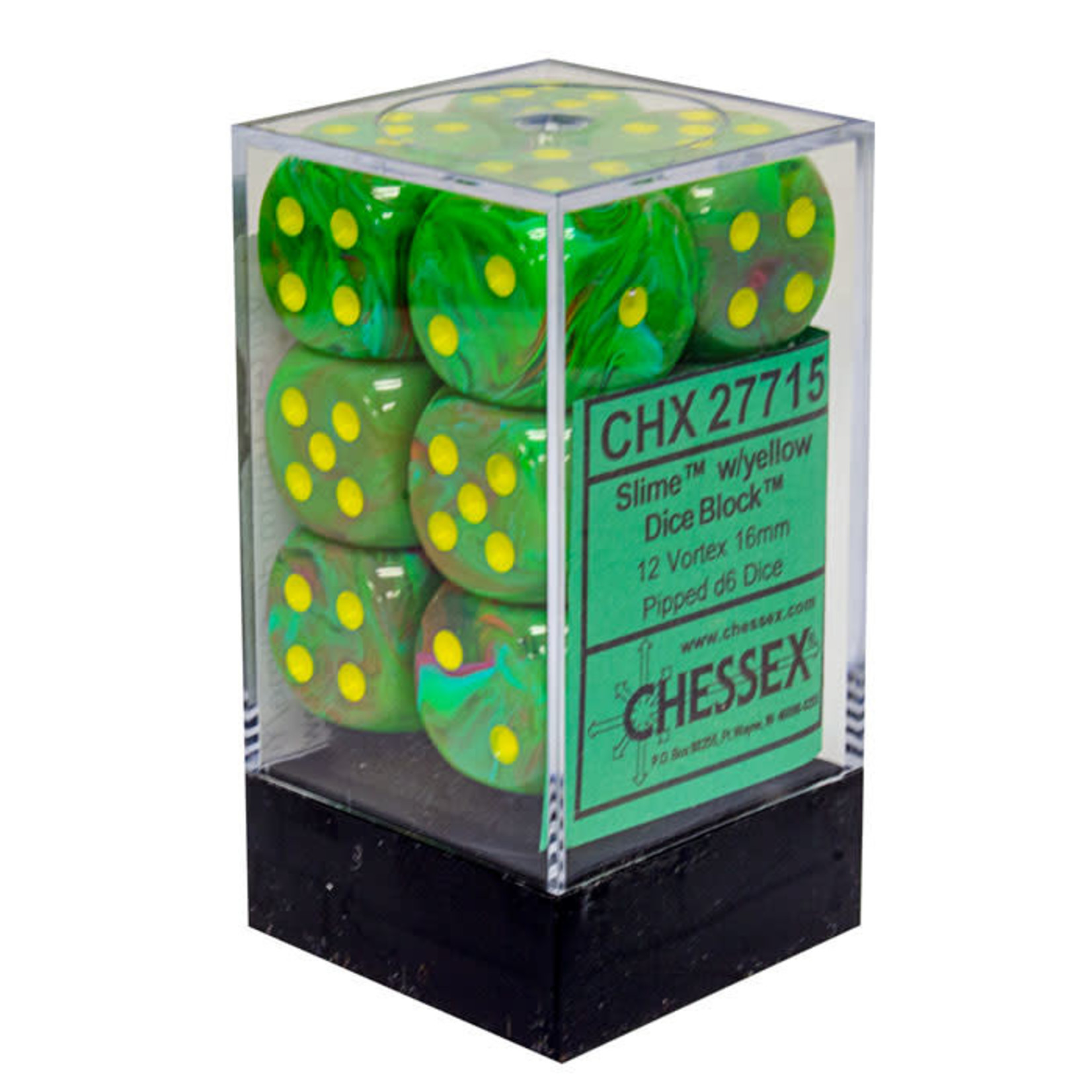Chessex Vortex: Slime/Yellow 16mm d6 (12)
