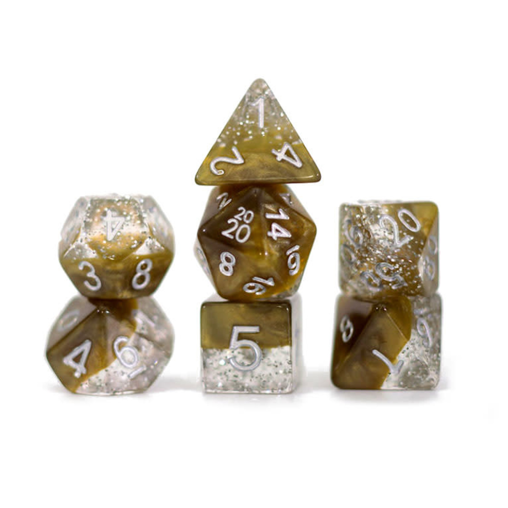 Gate Keeper Games Halfsies Glitter Gold Dice 7 set