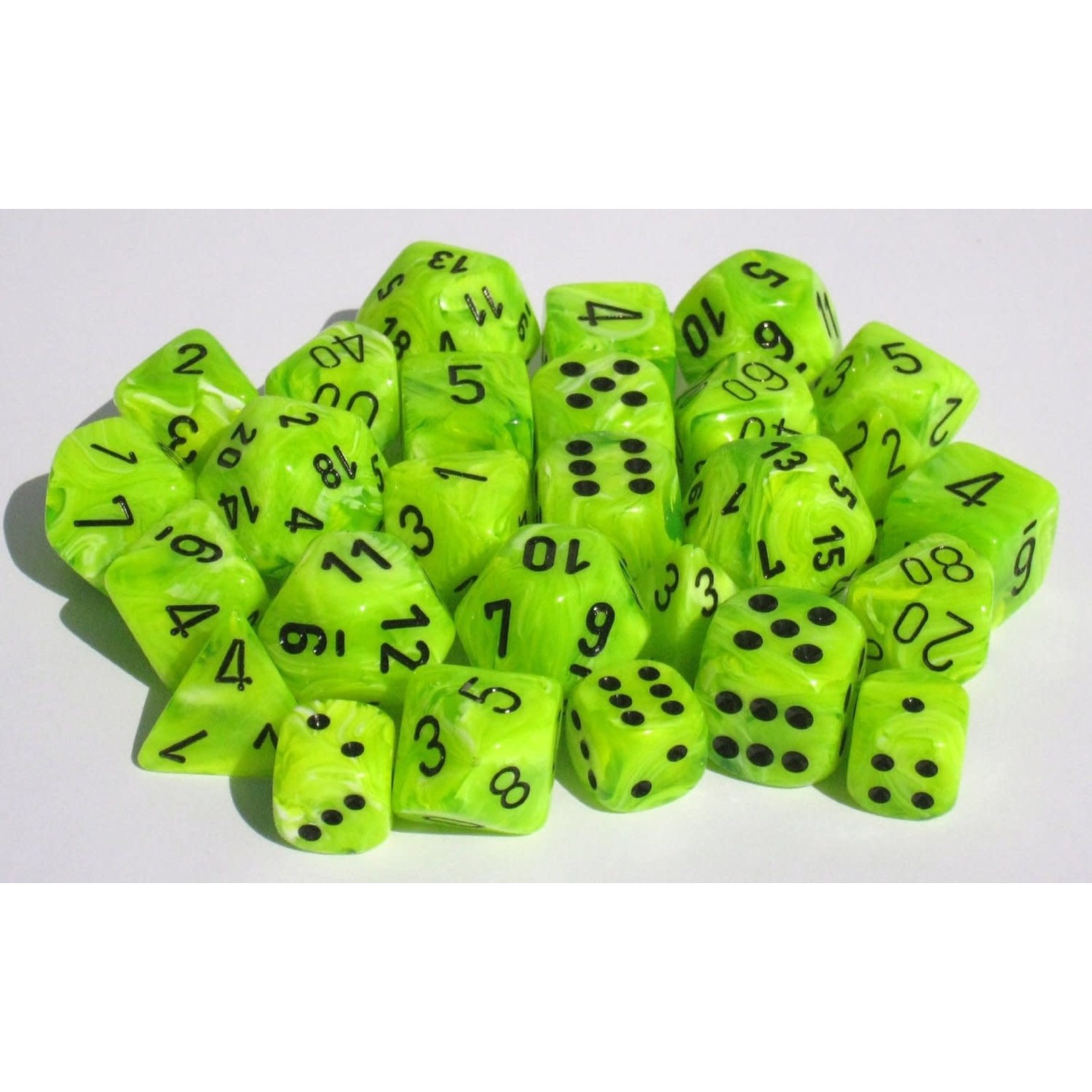 Chessex Vortex Bright Green black 7 die set