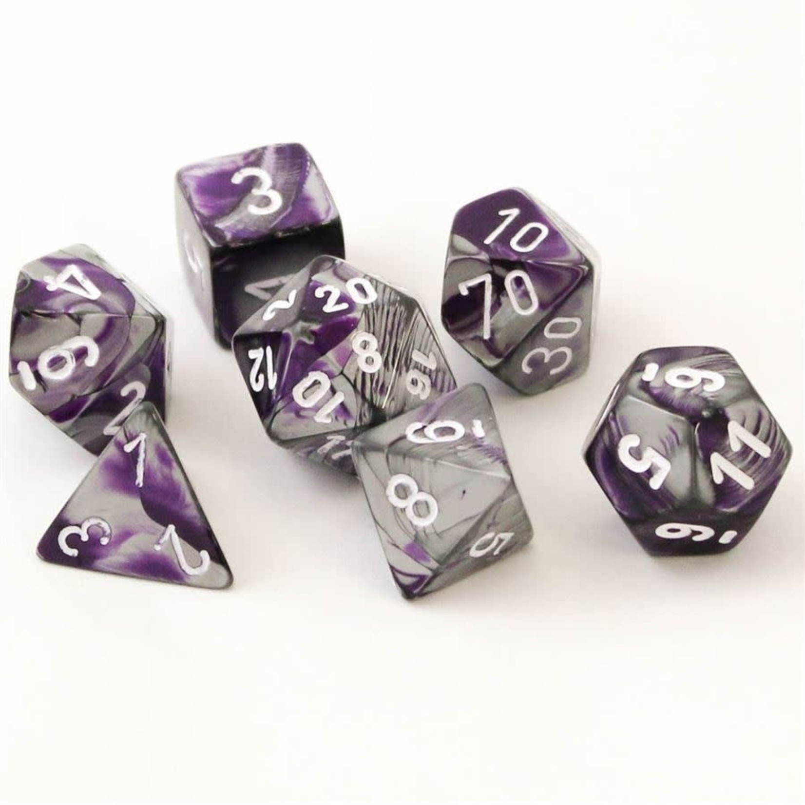 Chessex Gemini Purple/Steel/White 7 die set