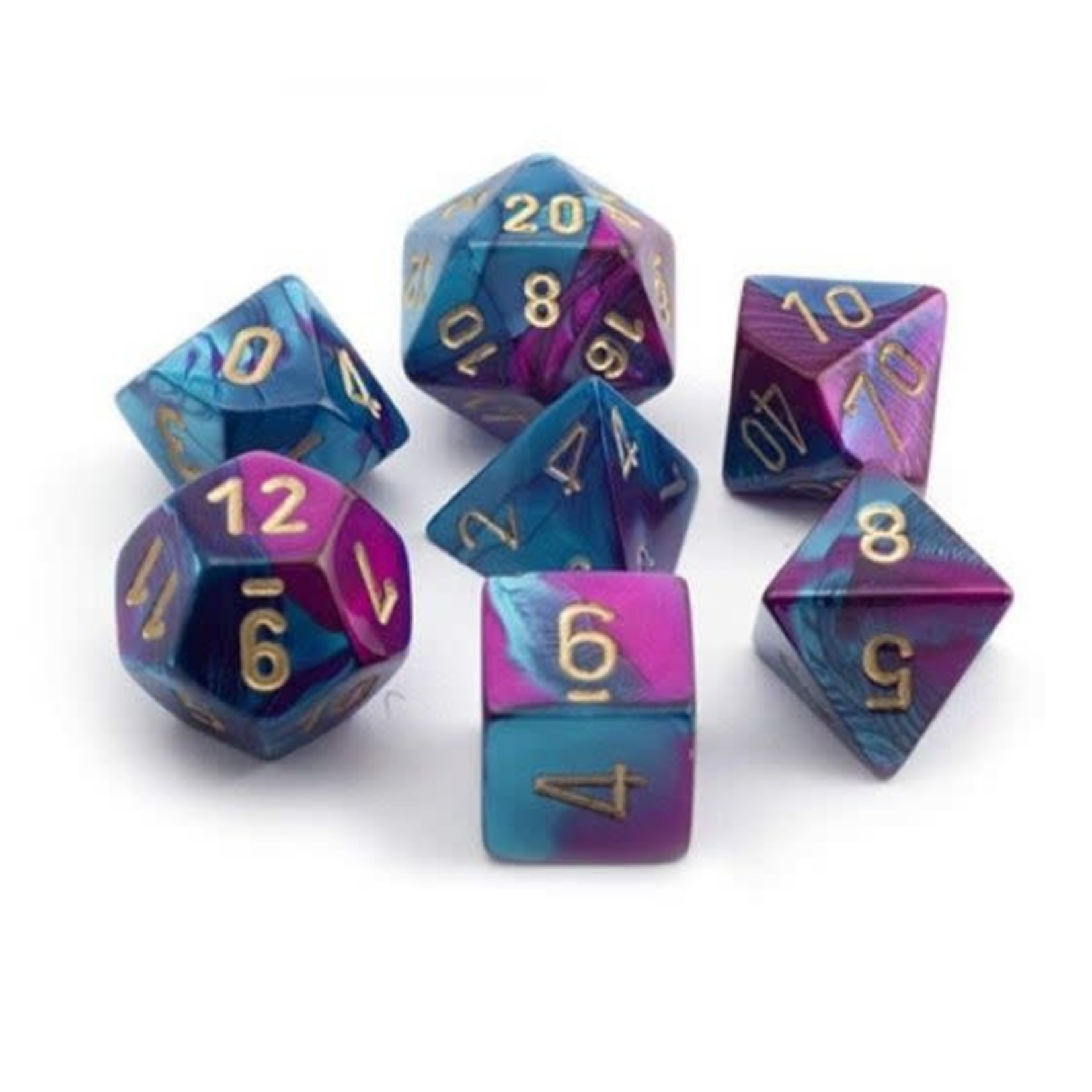Chessex Gemini Purple Teal Gold 7 die set