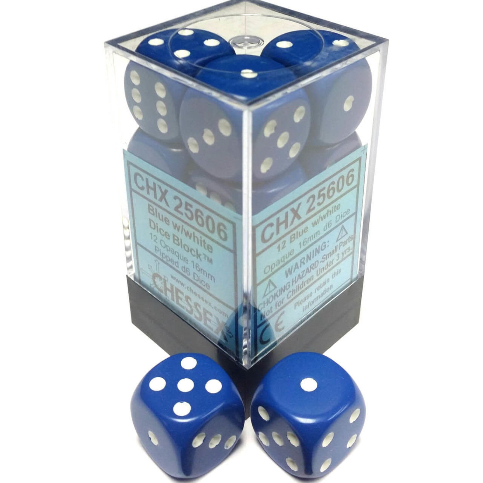 Chessex Opaque Light Blue White 16mm d6 (12)