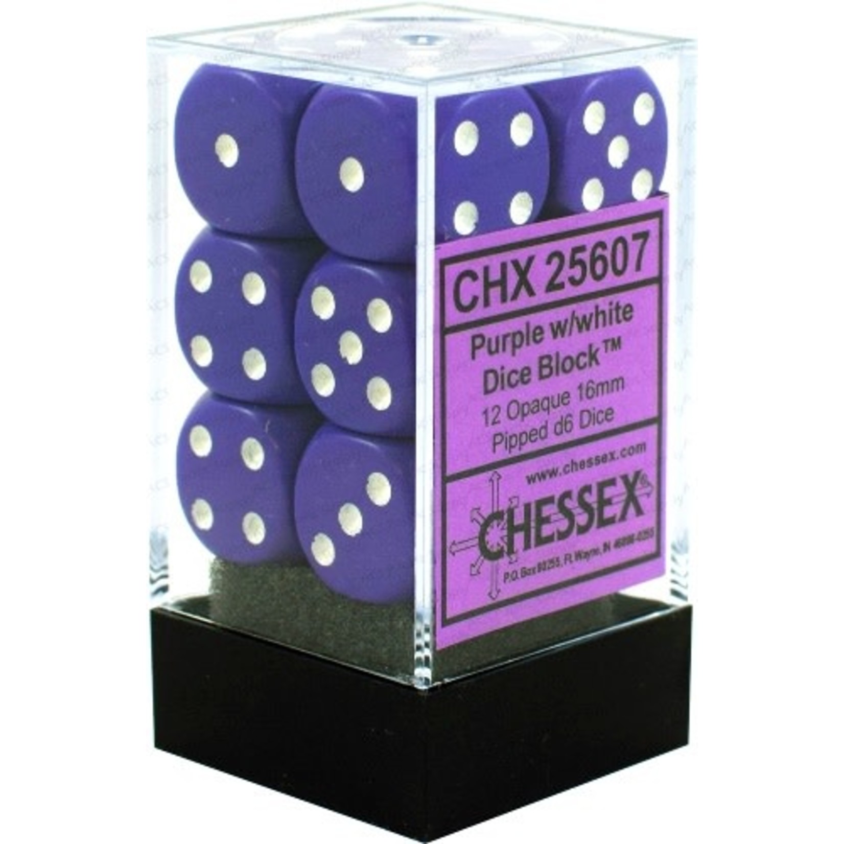 Chessex Opaque Purple/White 16mm d6 (12)