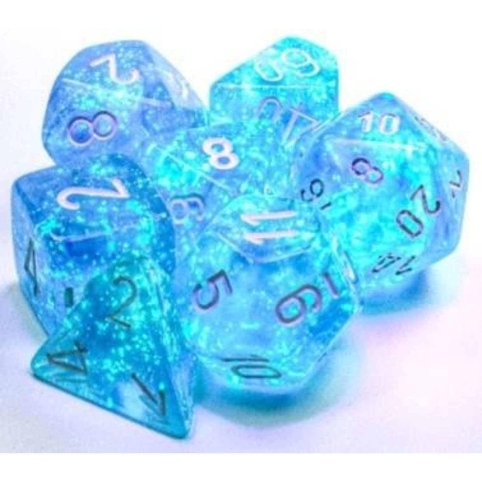 Chessex Borealis: Polyhedral Sky Blue/white Luminary 7-Die Set