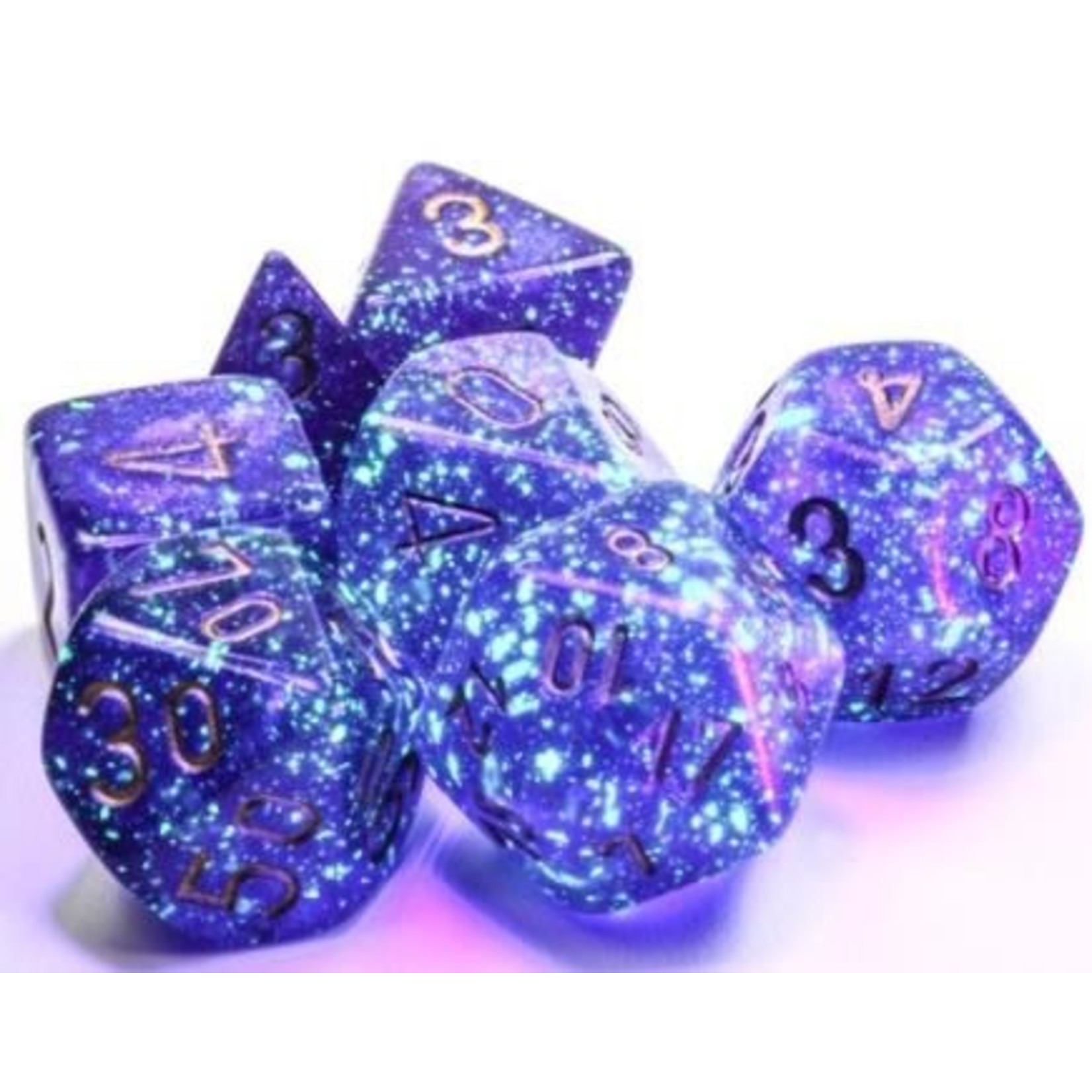 Chessex Borealis Royal Purple Gold Luminary 7 die set