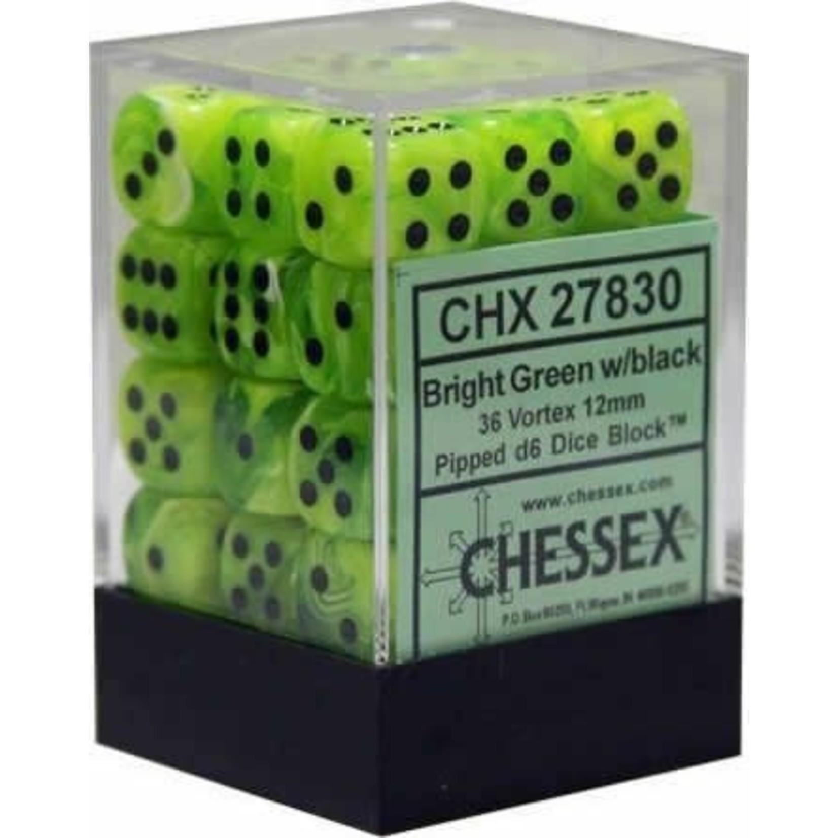 Chessex Vortex Bright Green black 12mm d6 (36)