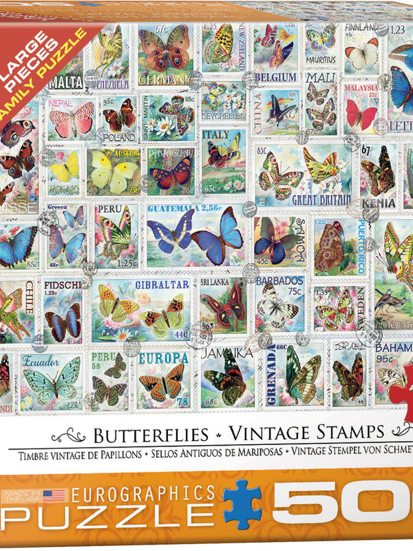 EuroGraphics Butterflies Vintage Stamps 500pc