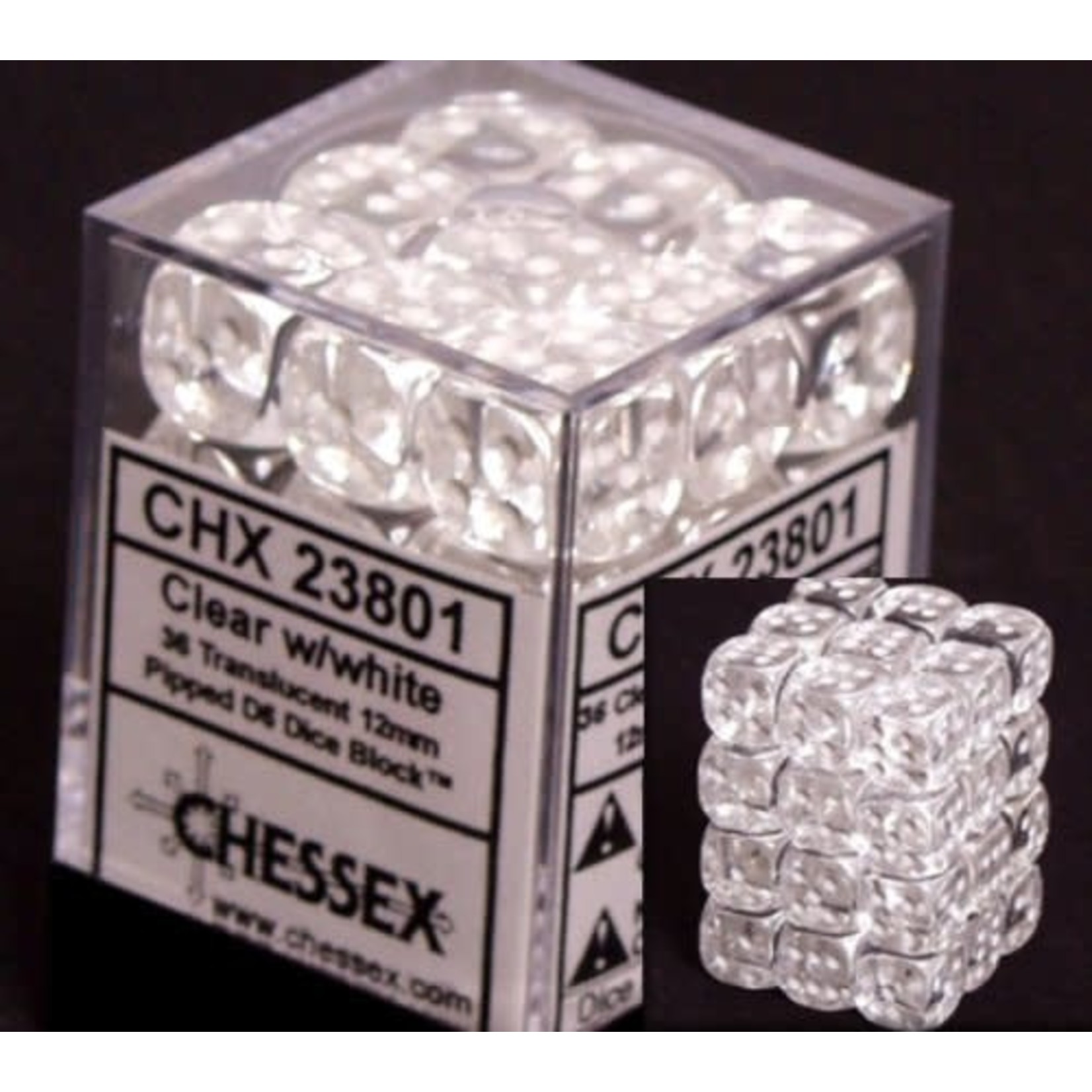Chessex Translucent d6 Clear white 12mm (36)