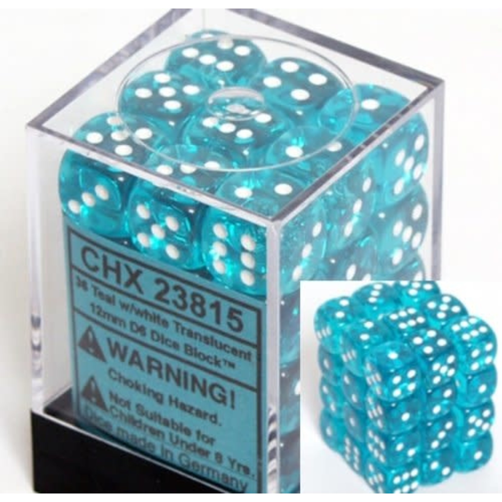 Chessex Translucent d6 Teal white 12mm (36)