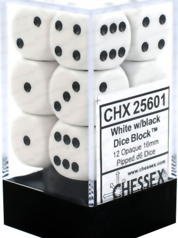 Chessex Opaque White/Black 16mm d6 (12)