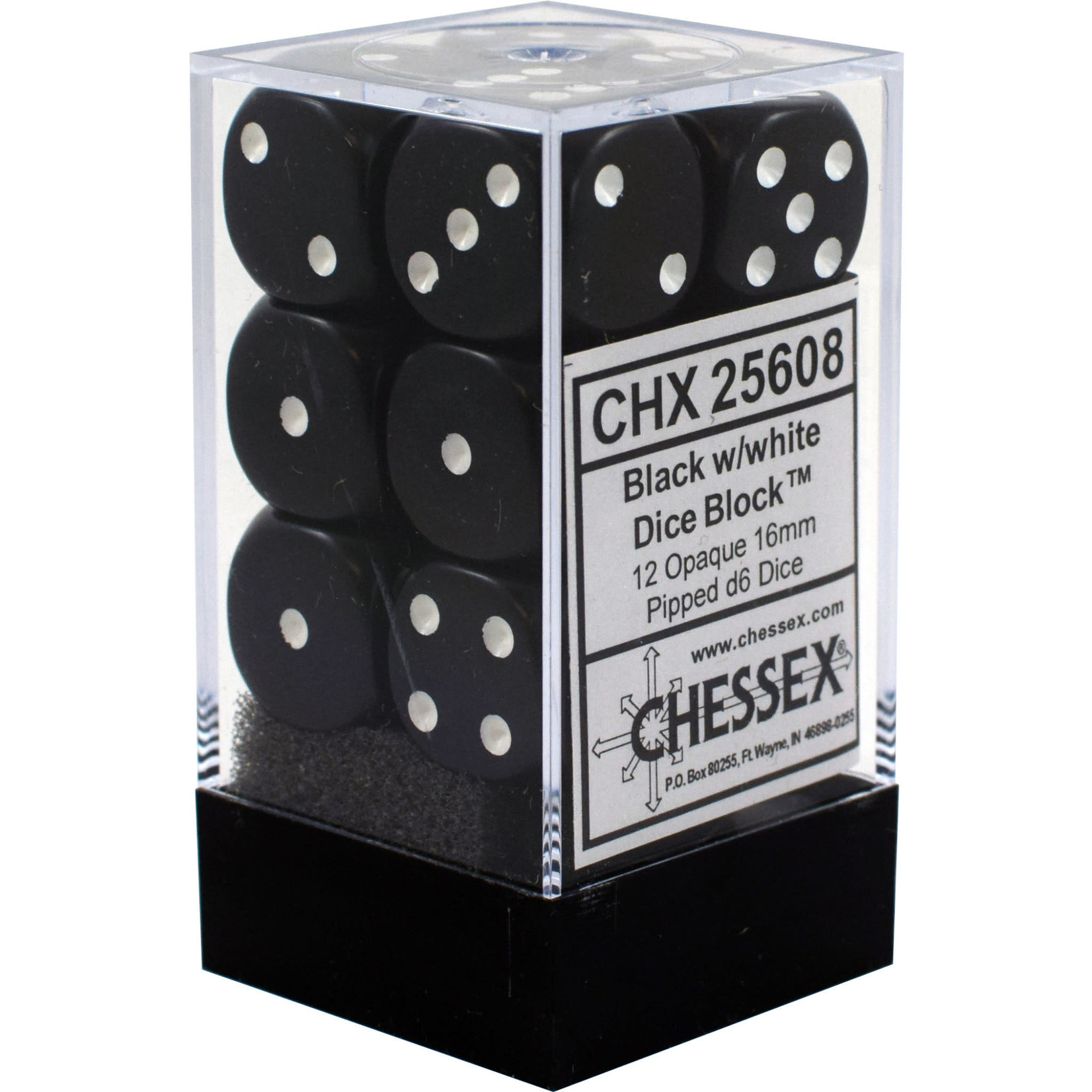 Chessex Opaque Black/White 16mm d6 (12)