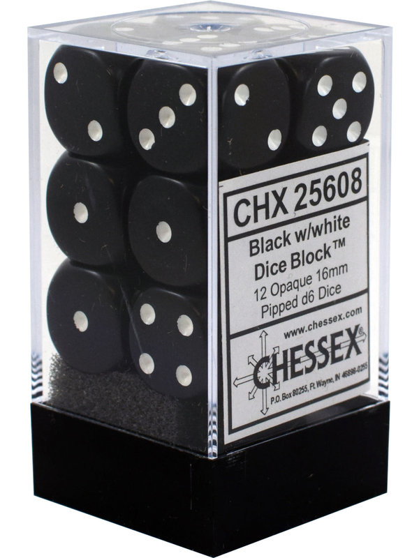 Chessex Opaque Black/White 16mm d6 (12)