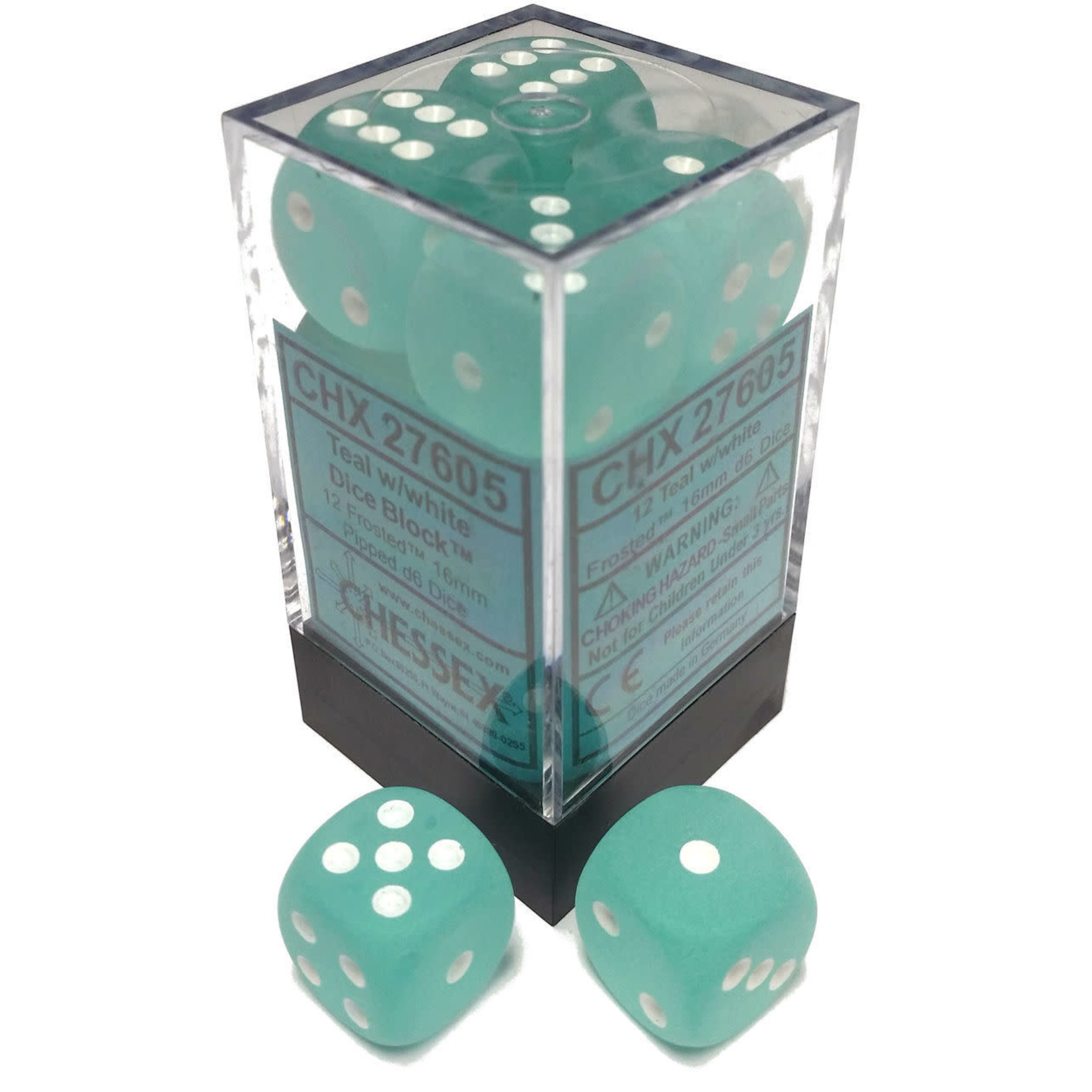 Chessex Frosted Teal/White 16mm D6 Block 12