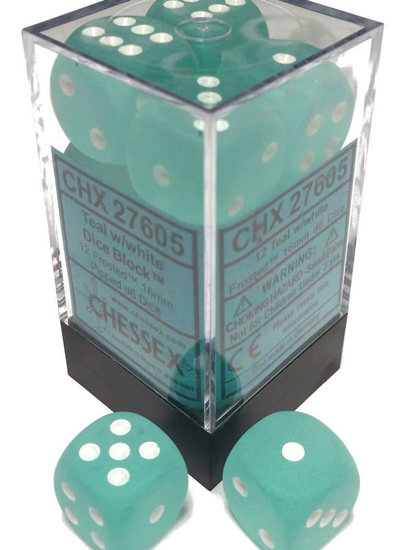 Chessex Frosted Teal/White 16mm D6 Block 12