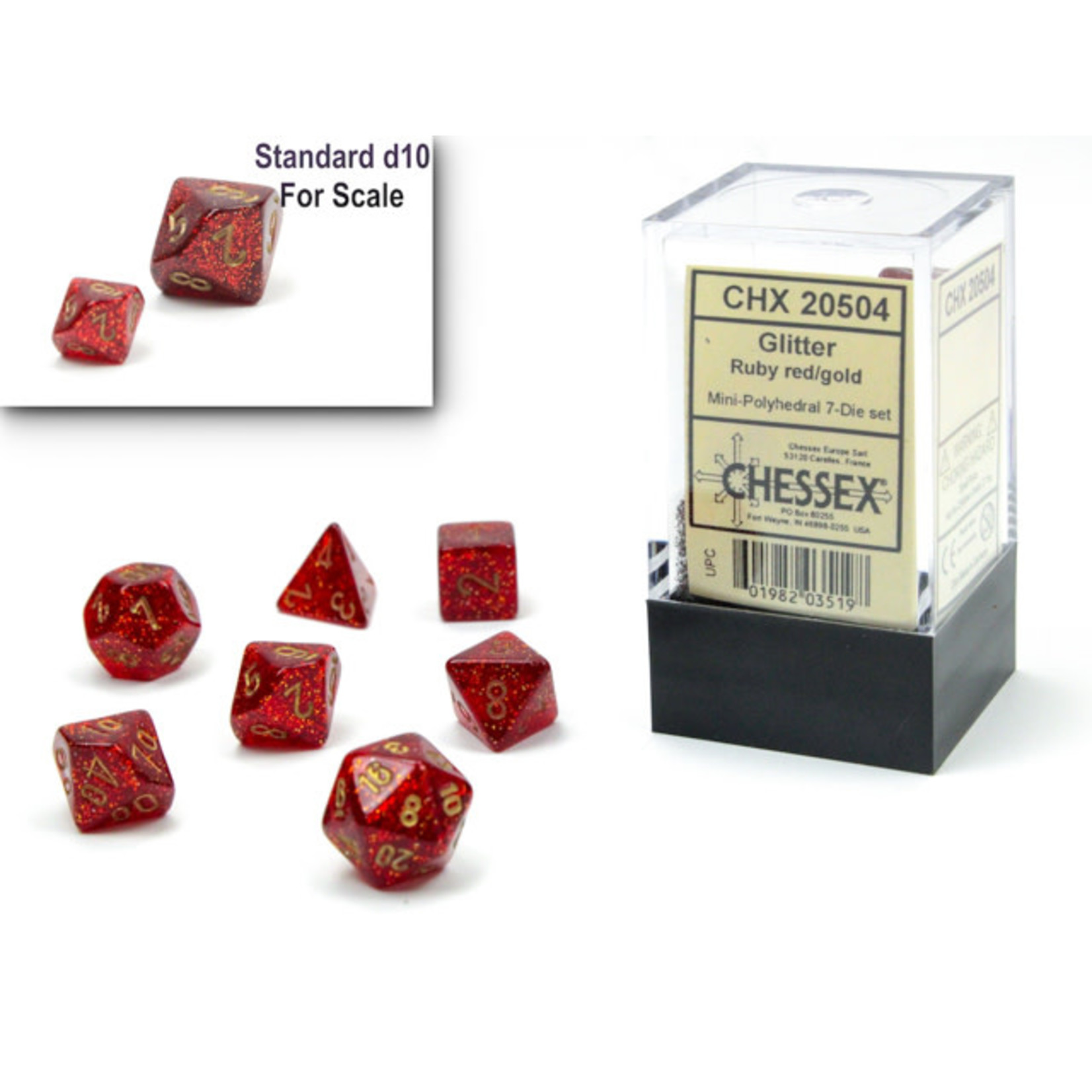 Chessex Glitter Mini Ruby Red/Gold -Die Set