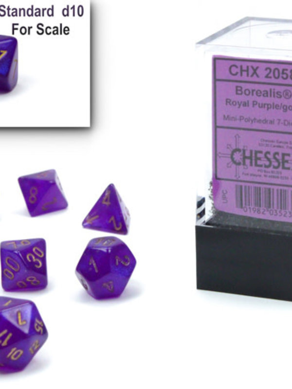 Chessex Borealis Mini Royal Purple Gold Luminary 7-Die Set