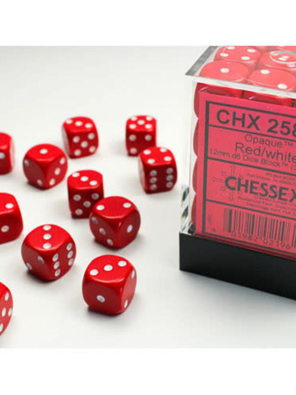 Chessex Opaque: 12mm D6 Red/White (36)