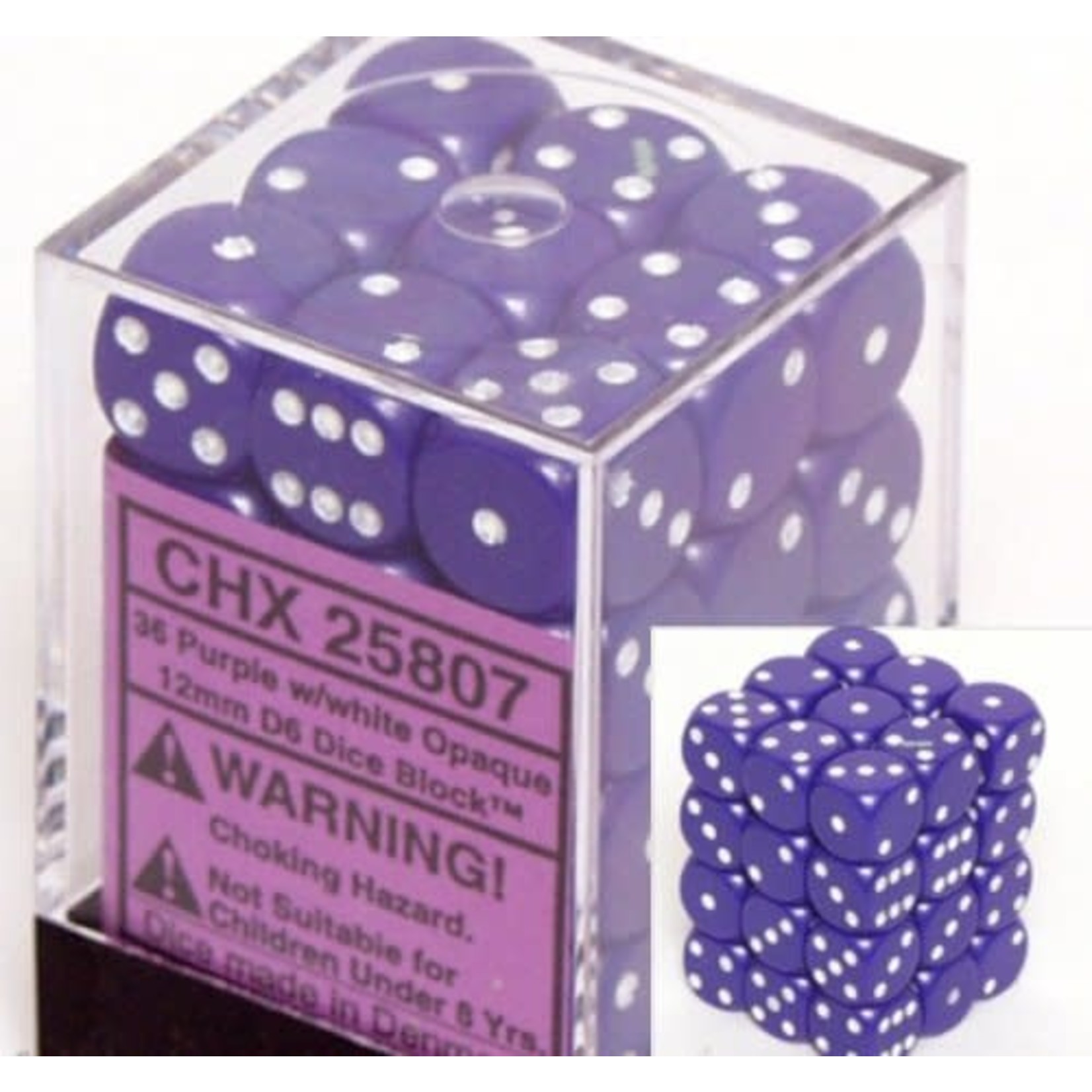 Chessex Opaque Purple white 12mm d6 set 36