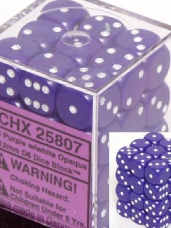 Chessex Opaque Purple white 12mm d6 set 36