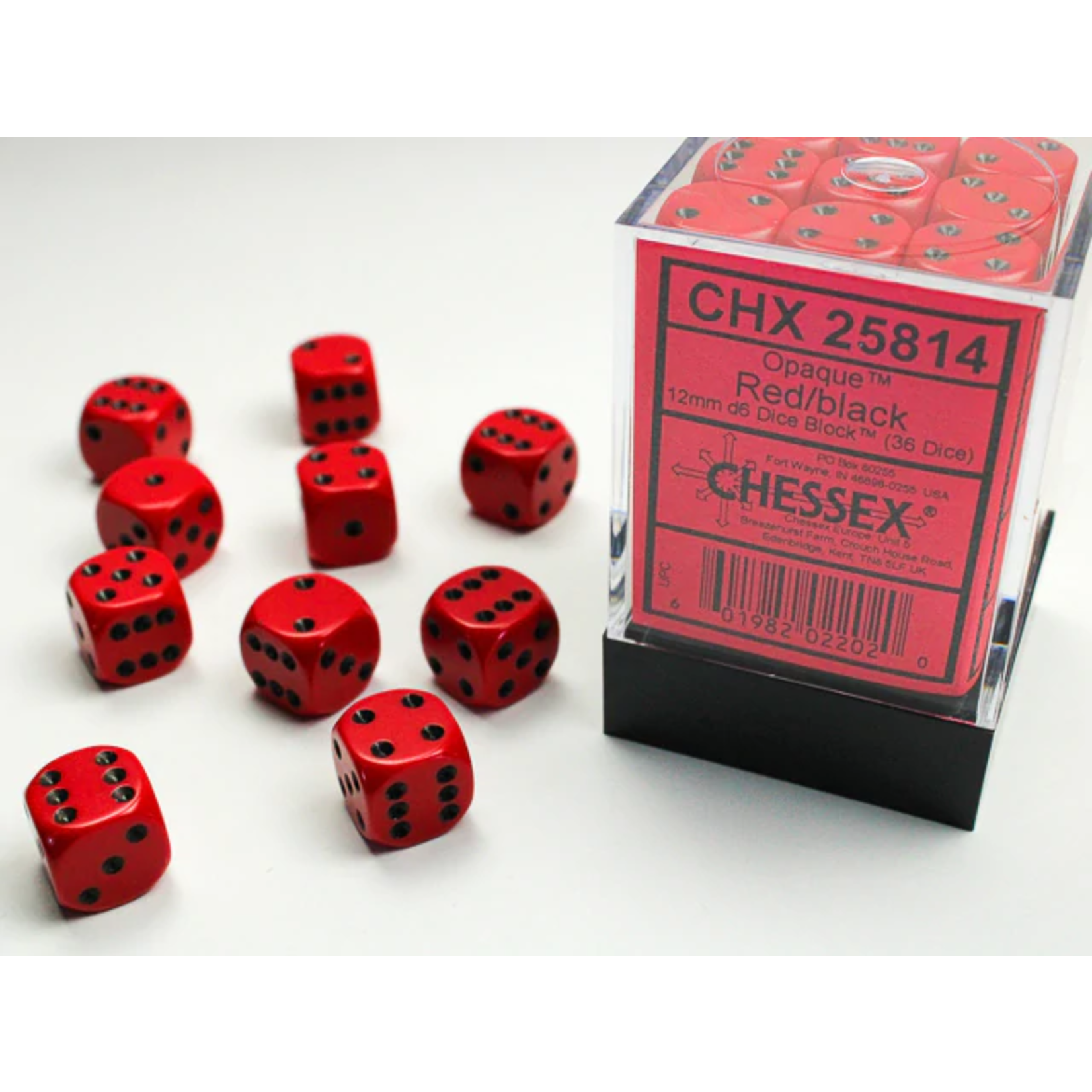 Chessex Opaque: 12mm D6 Red/Black (36)