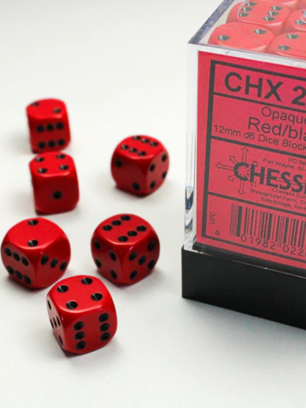 Chessex Opaque: 12mm D6 Red/Black (36)