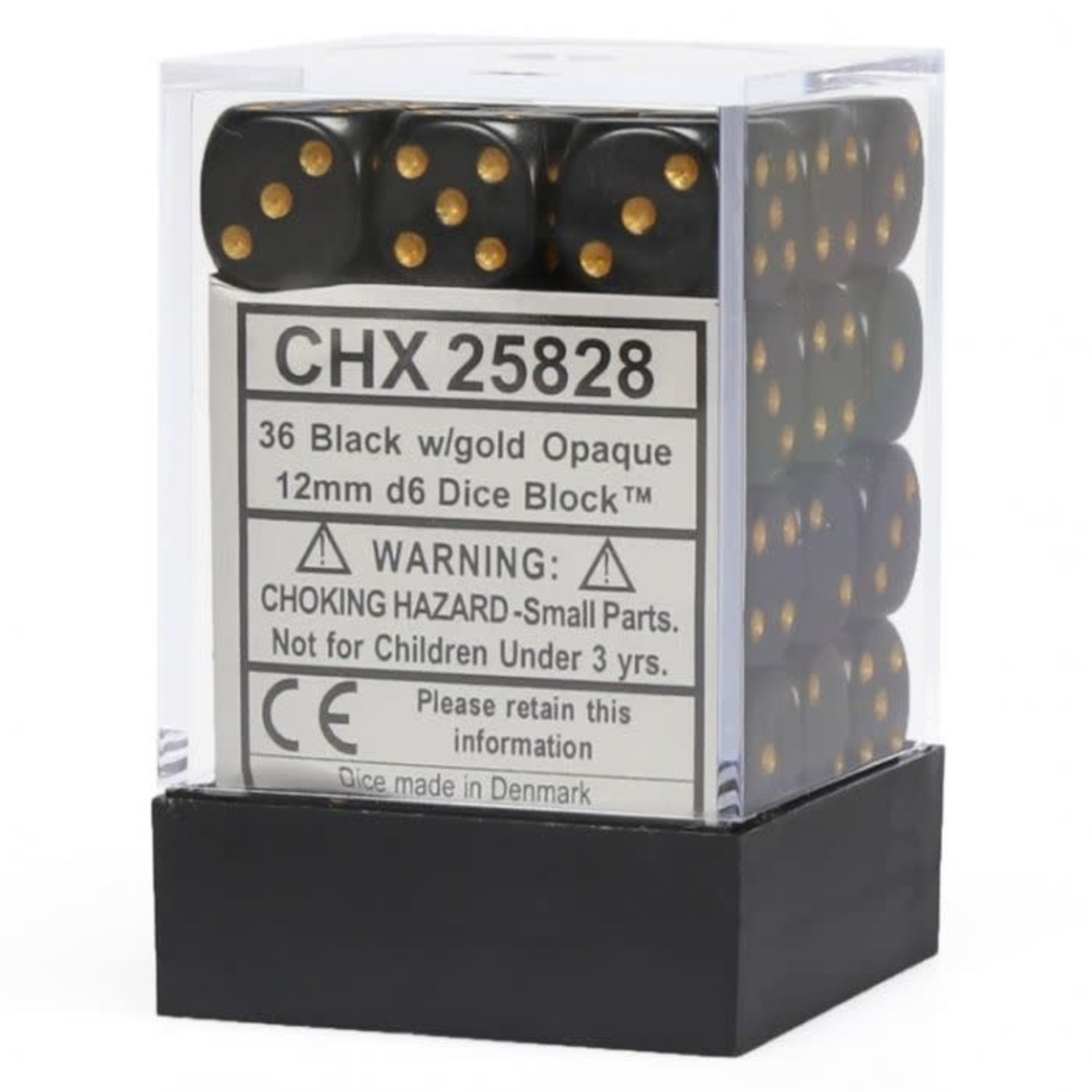 Chessex Opaque: 12mm D6 Black/Gold (36)