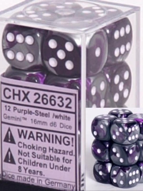 Chessex Gemini 16mm D6 Purple Steel/White(12)