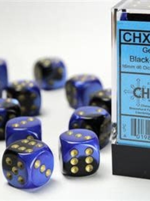 Chessex Gemini 16mm d6 Black-Blue/Gold (12)