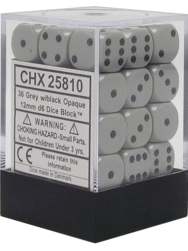 Chessex Opaque: 12mm D6 Grey/Black (36)